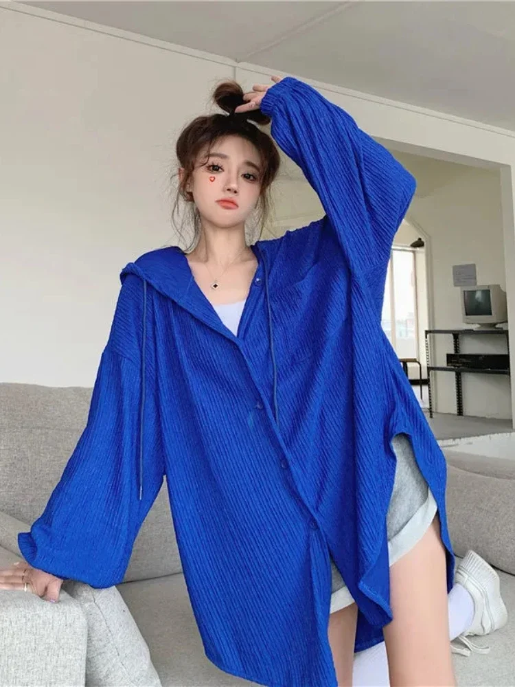 ADAgirl Sun-proof Oversize Shirt Women Summer Solid Casual Coats Korea Streetwear Style Mujer Blouse Fashion Loose Girls Tops