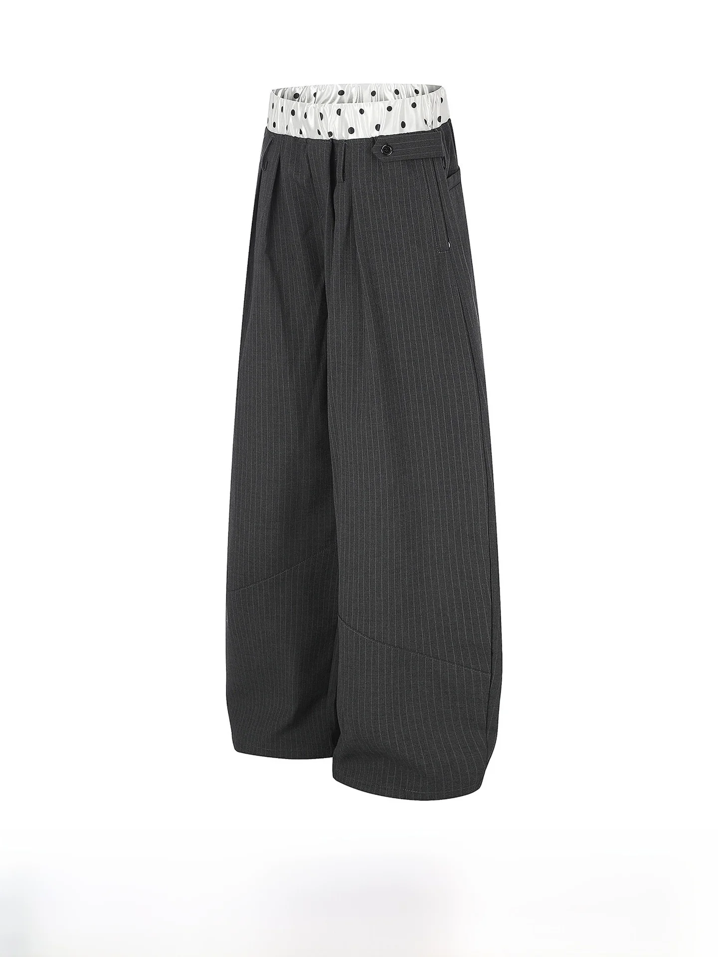 Korean Style Retro Polka Dot Satin Double Waistband Men's Wide Leg Pants Non-matching Design Fashionable Business Casual Trou...