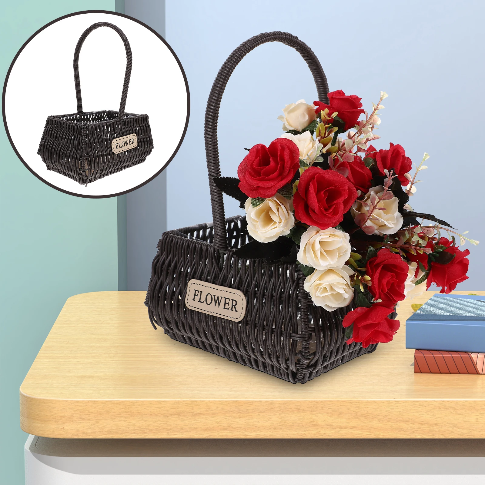 

Handmade Woven Storage With Handle Decorative Flower Basket Wedding Gift Basket For Floral Arrangement Multipurpose Baskets Home