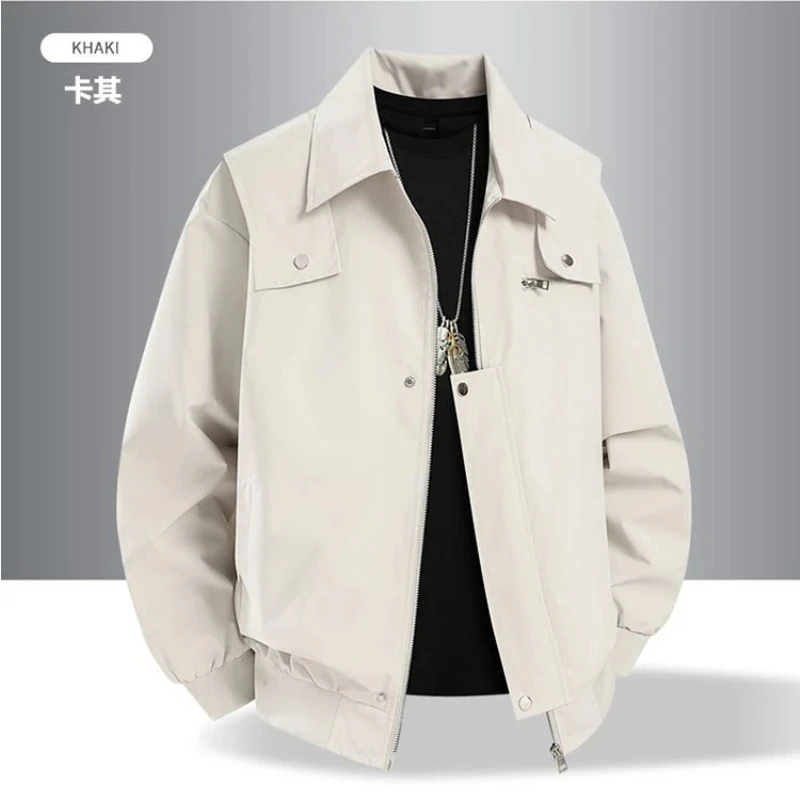 

Универсальные модные куртки с лацканами American High Street, мужские весенне-осенние однотонные повседневные свободные куртки для рабочей одежды