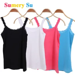 Sexy Soft Cotton Tank Tops Women Solid Sleeveless Lace Vest Hot Camisole Slim Vest Top Cropped Casual Cool Charming Ladies Gifts