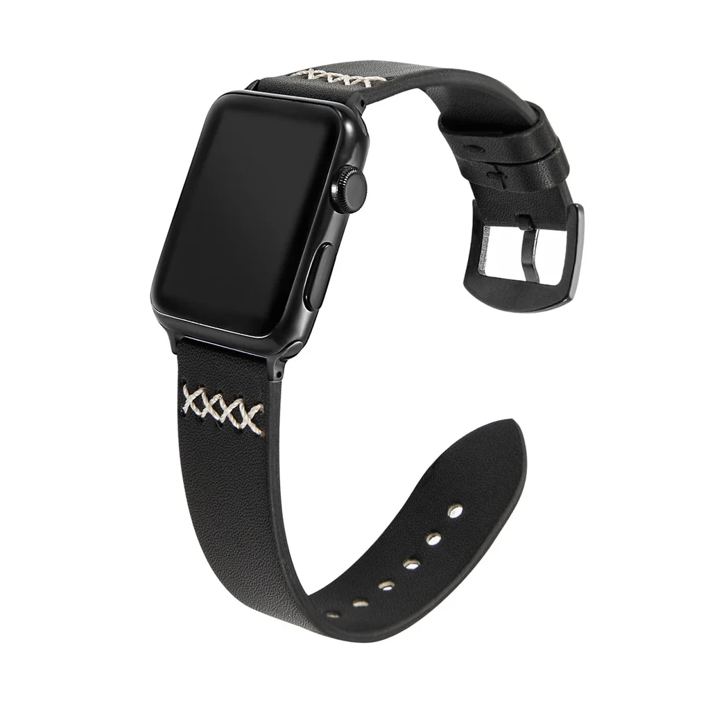 Pure Color Genuine Leather Strap for Apple Watch Series 7/se/6/5/4/3/2/1 (41mm 45mm 44mm 40mm 42mm 38mm) smart watch