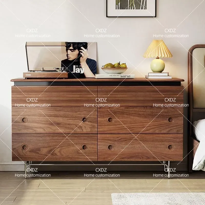 Walnut Solid Wood Six Drawer Chest Bedroom Bed End Storage Cabinet Living Room Wall Side Locker Furniture