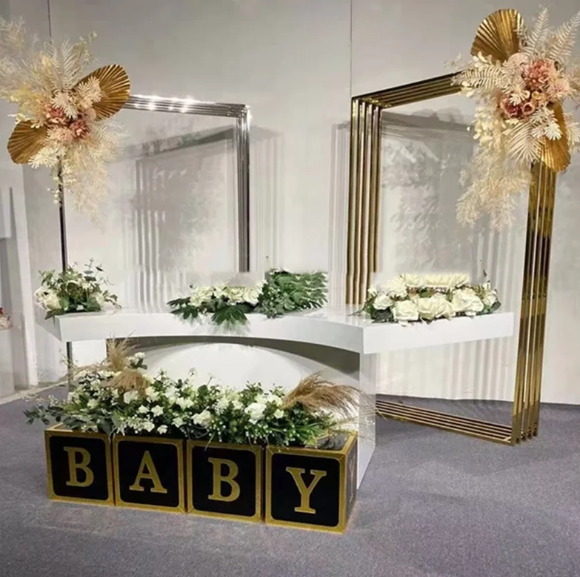 

New stainless steel shiny gold wedding arch decoration frame, banquet performance party display frame, flower decoration frame