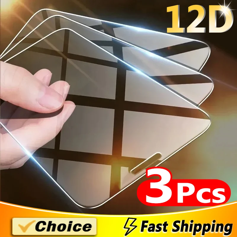 Protector de pantalla de vidrio templado para iPhone, 14, 13, 12, 11, 15 Pro Max, XR, X, XSMAX, 7, 8 Plus, SE, 12Mini, 3 unidades