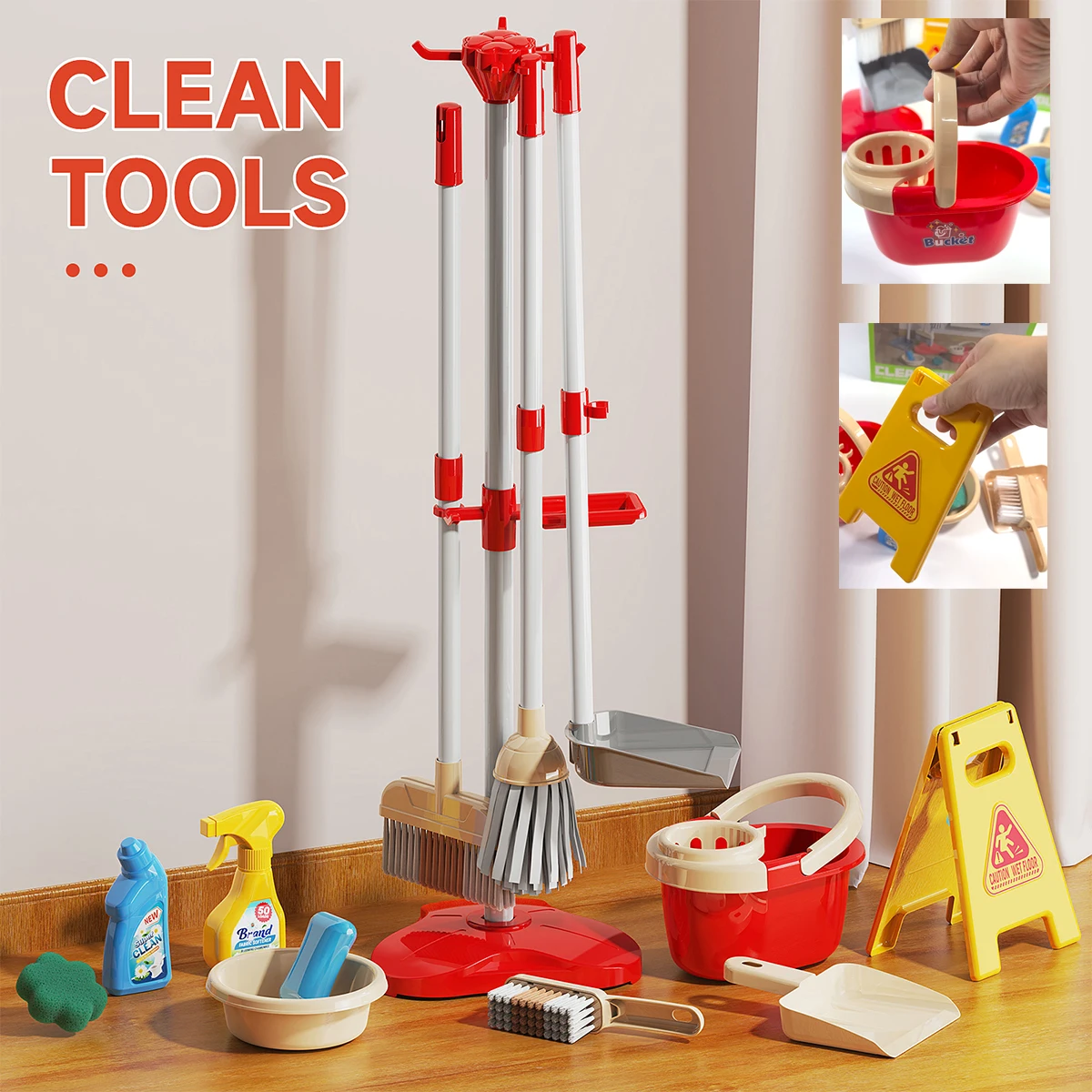 크리영엘 어린이 청소 장난감 세트 소꿉놀이 미니 빗자루 걸레 교육용 장난감 유아 남아 여아 선물