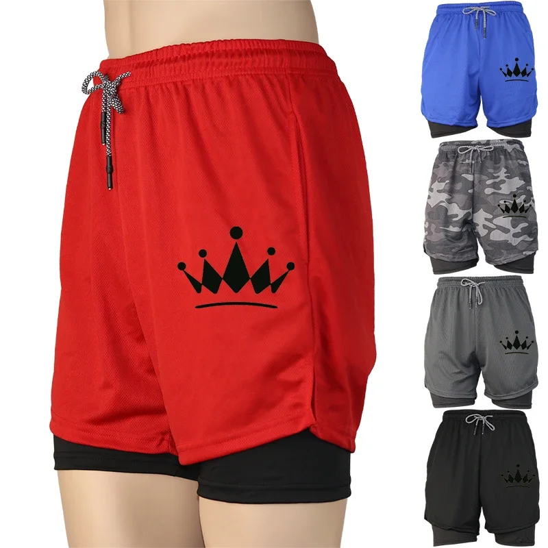 

Fashion Mens Camouflage 2-in-1 Shorts Gym Fitness Running Quick Dry Breathable Double Layer Athletic Training Sports Fit