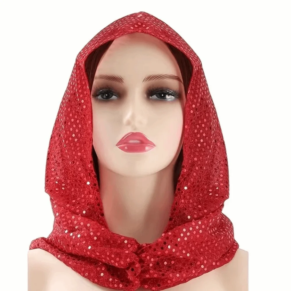 

Дышащий легкий шарф-тюрбан с пайетками и капюшоном, однотонный хиджаб в ближневосточном стиле из полиэстера