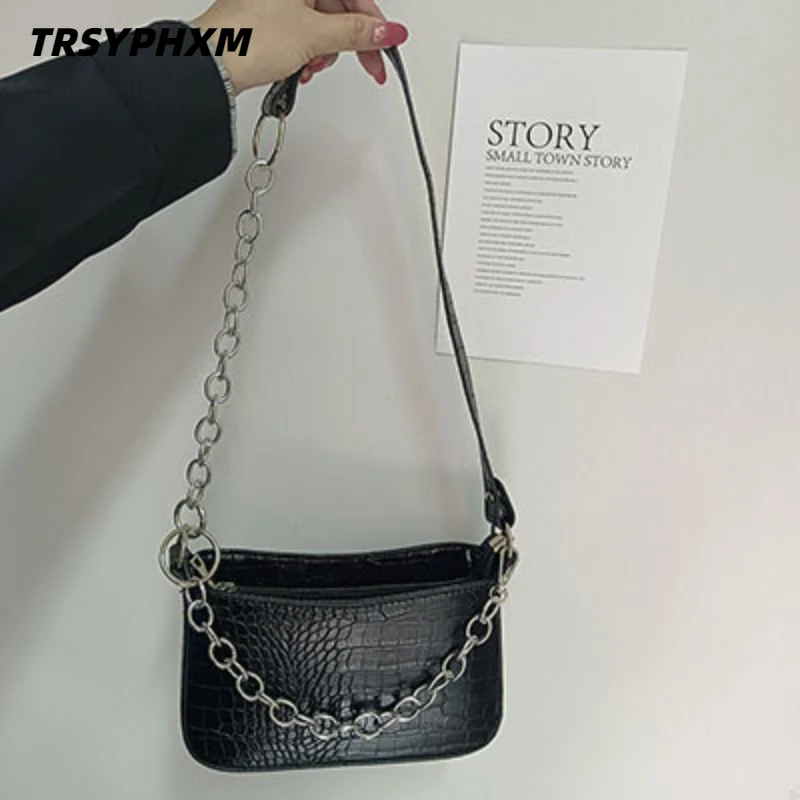 TRSYPHXM Crocodile texture armpit bag 2025 summer new trend fashionable versatile French niche shoulder bag diagonal cross bag