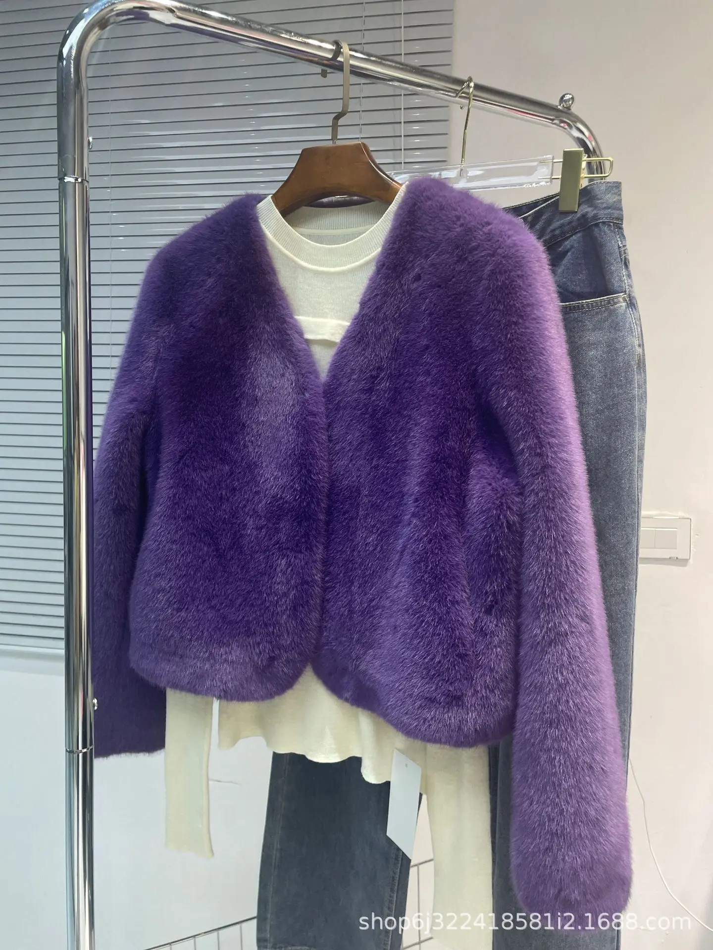 Green fur short mink coat woman fashion loose fur contour coat