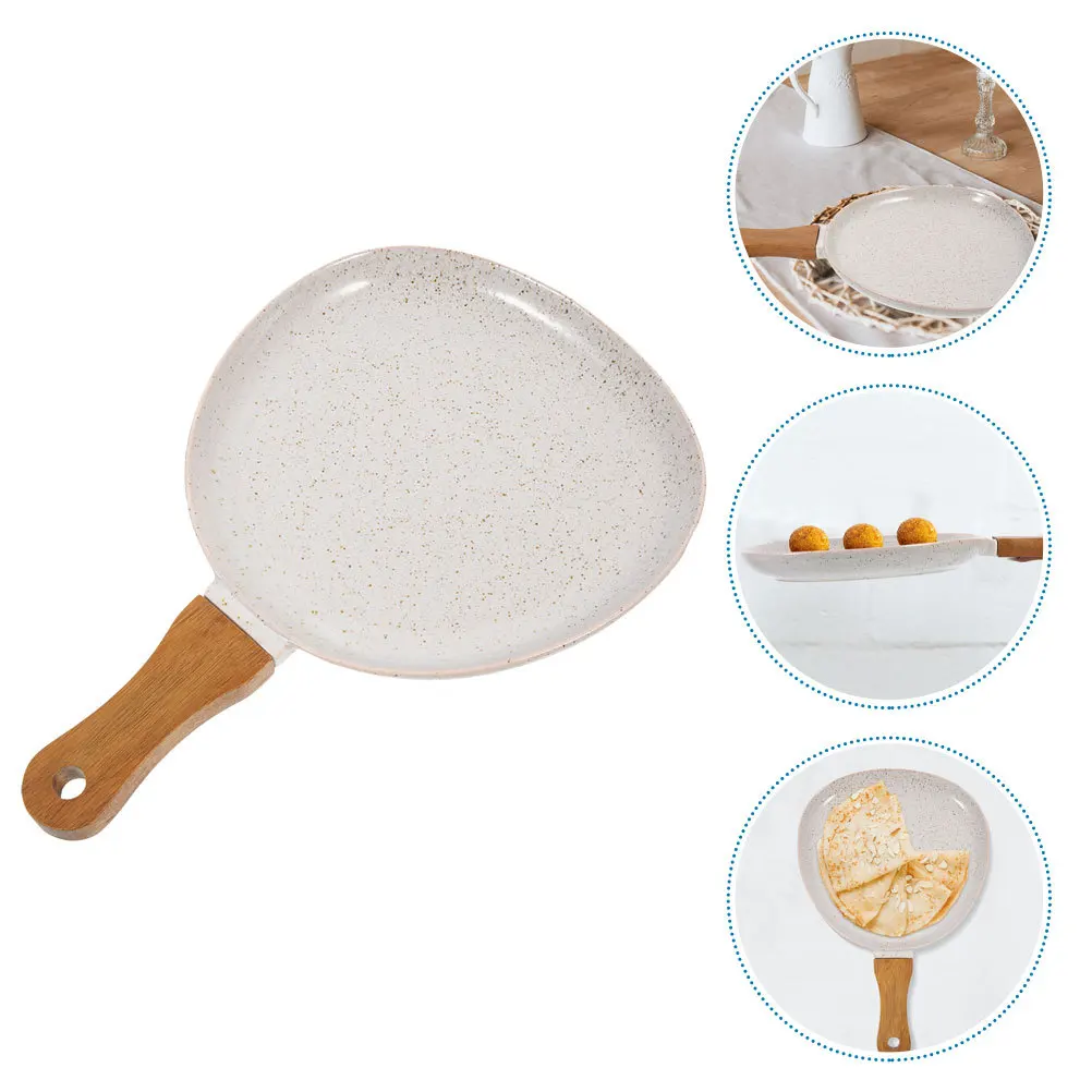 

Ceramic Plate with Handle Vintage Dining Plate Multipurpose Oven Safe Baking Food Tray Household Dinnerware Decorative Snack