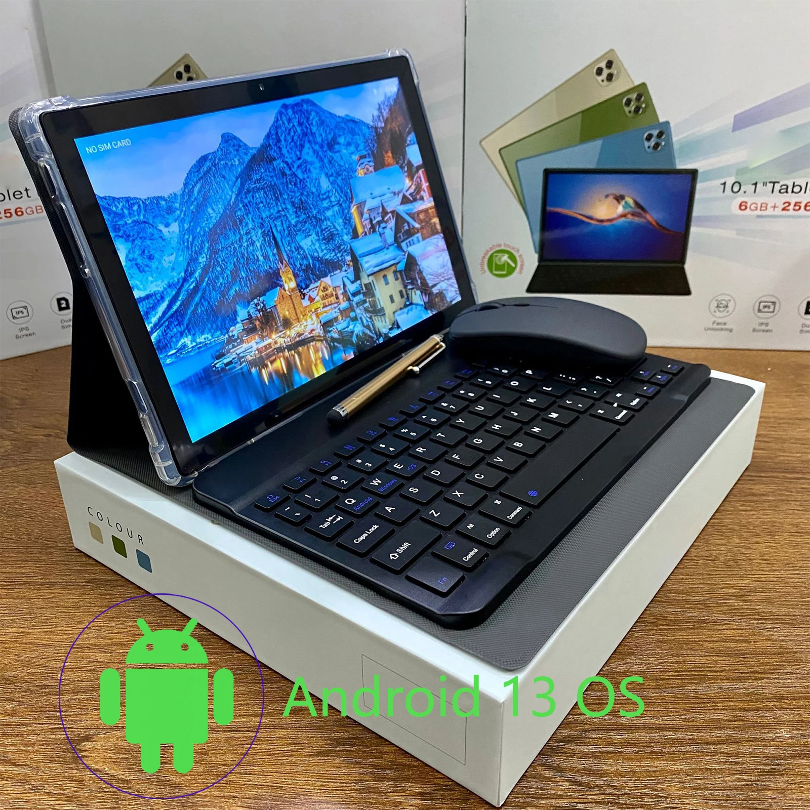 6GB RAM 256GB ROM Android 13 GPS 2 in 1 Tablet with Keyboard Mouse Octa Core Processor 10.1 inch HD IPS Screen 5G Wifi Tablet PC