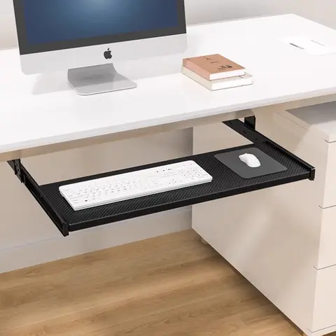 Under Desk Keyboard Tray Slide Rail Drawer with Height Adjustable Table Accessories Retractable Mouse Stand for PC Workstation