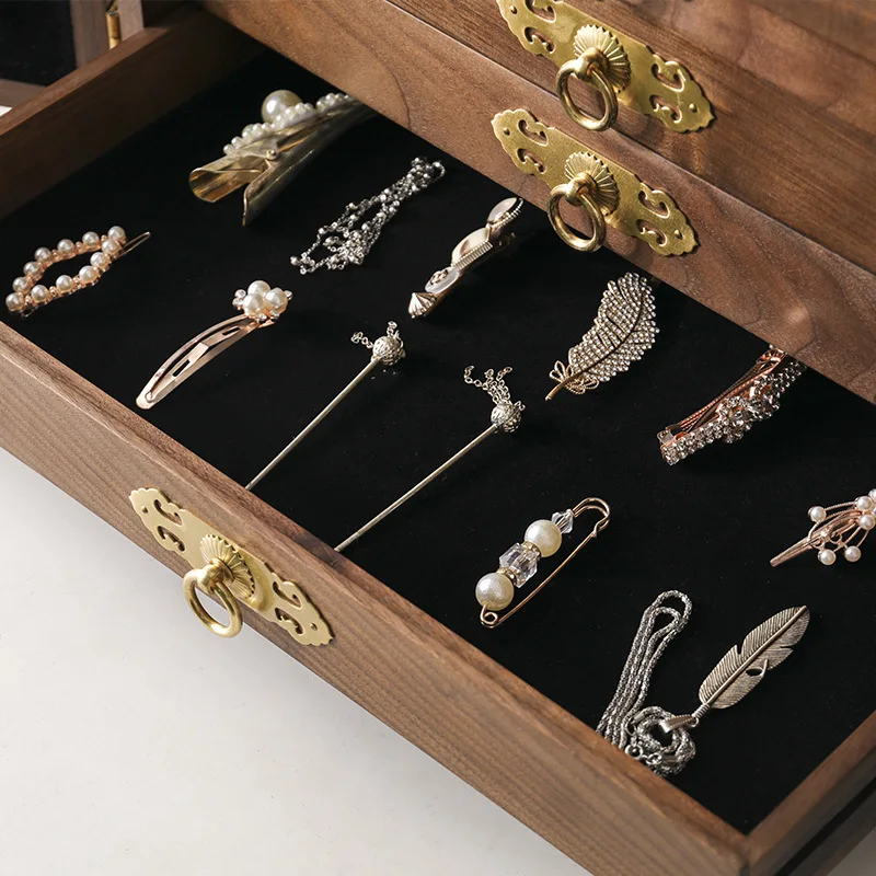 Black Walnut Dressing Storage Cabinet Desktop Creative Cosmetics Jewelry Box Multi-layer Retro Drawer Storage Box Wholesale