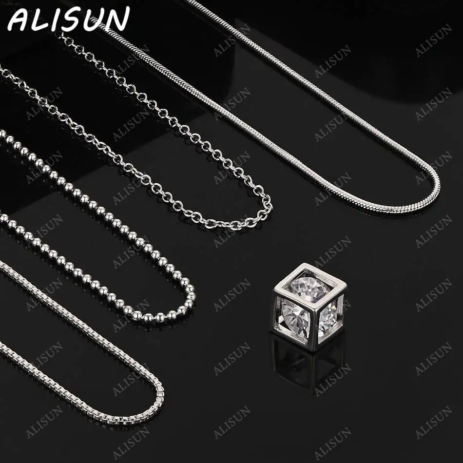 

ALISUN 40-75cm 925 Sterling Silver Zircon Block Pendant Necklace For Women Men Creativity Gifts All-match Party And Daily Wear