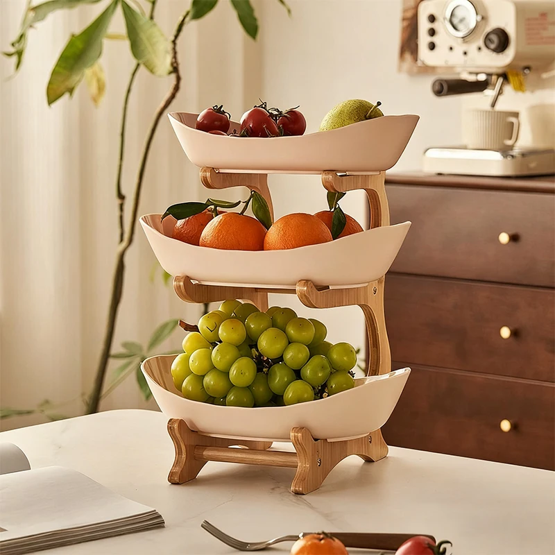 Three-layer bamboo and wood light luxury fruit tray, special fruit basket tray for household dried fruit snacks and candy