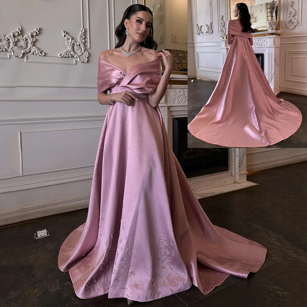 

Классическое вечернее платье с бисером и камнями по индивидуальному заказу с открытыми плечами и V-образным вырезом, арабское вечернее платье, свадебные платья для выпускного вечера