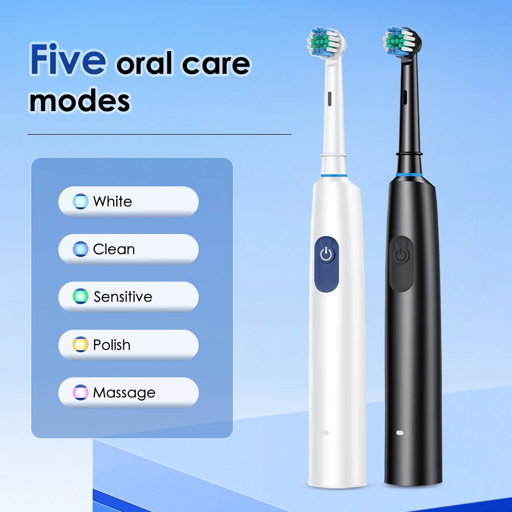 Sonic Electric Toothbrush Rechargeable Rotary Adult Waterproof with Timer 5 Modes & 4 Replaceable Brush Heads for Teeth Cleaning