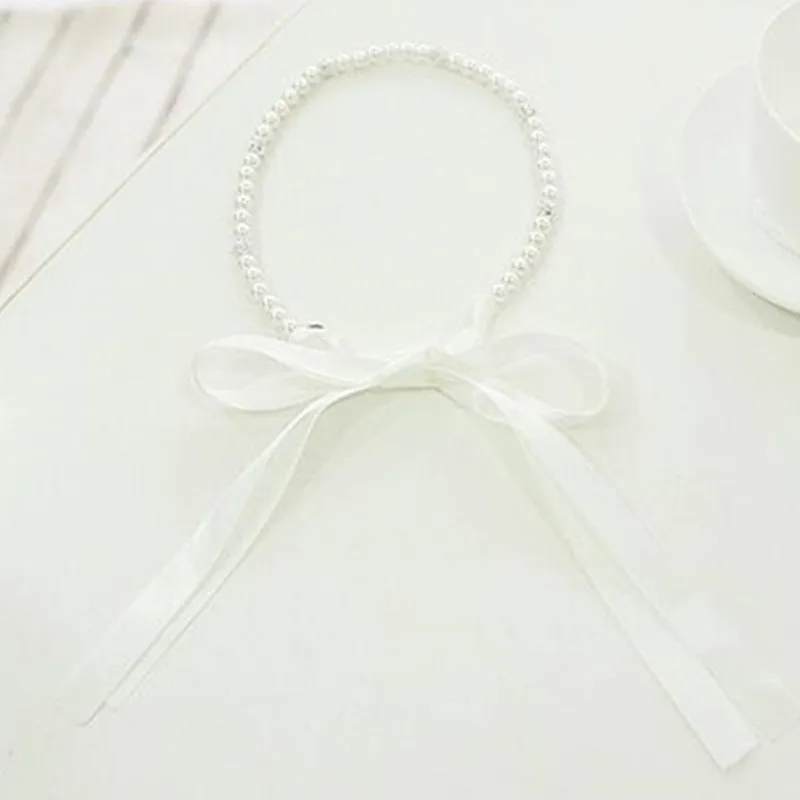 White Ribbon Bridal Headband Tiara Imitated Pearl Hair Bands Elegant Trendy Crystal Head Pieces For Women Hair Accessories
