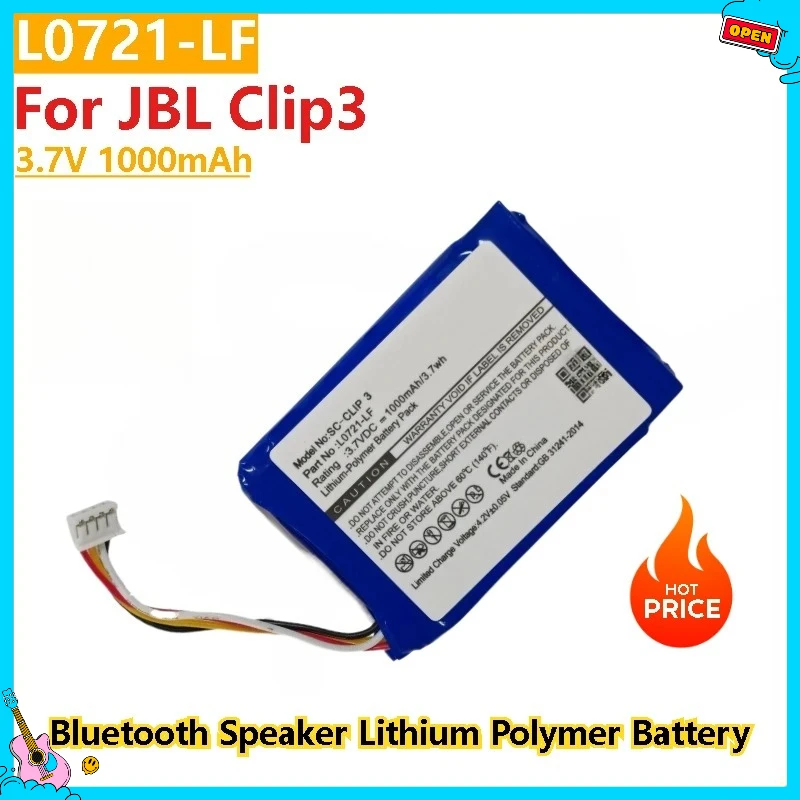 

L0721-LF 3.7V 1000mAh Battery For JBL Clip 3 Bluetooth Speaker Lithium Polymer High Quality