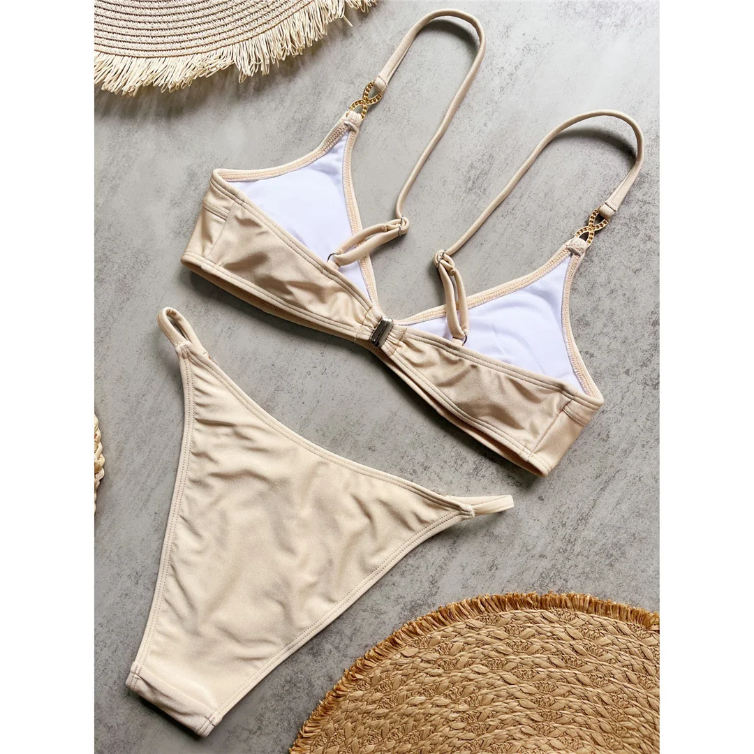 10 Farben, V-Ausschnitt, mit Strasssteinen verzierter Bikini, Damen-Badeanzug, zweiteiliges Bikini-Set, gepolsterter Badeanzug, Badebekleidung, Modell V8138. – Detail 3