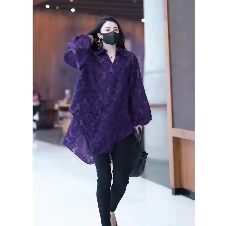 

Высококачественное женское свободное платье с длинным рукавом, универсальное, повседневное, весенне-осеннее, модный дизайн, в стиле Lazy Sle, из полиэстера.