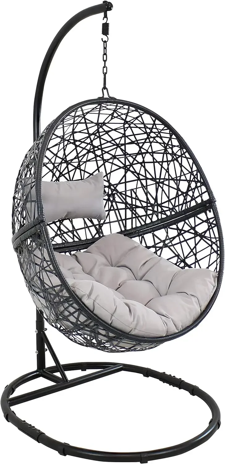 

Resin Wicker Hanging Egg Chair with Steel Stand - 265-Pound Weight Capacity - Includes Gray Cushions