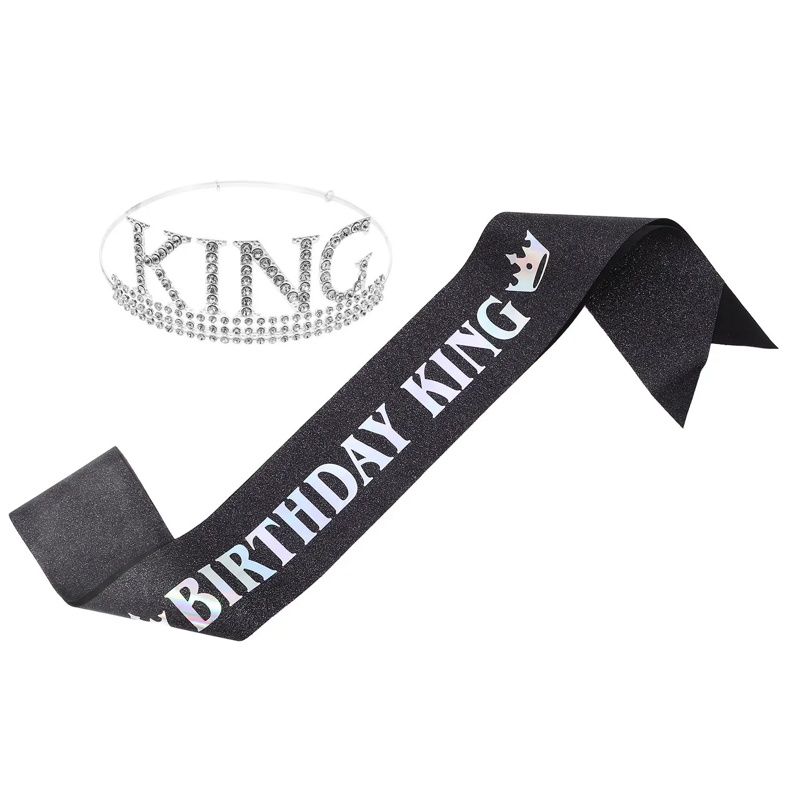 1Set Birthday Crown and Sash for Men Elegant King Theme Headband Shoulder Strap Gorgeous Colors Bright Finish Party Decoration
