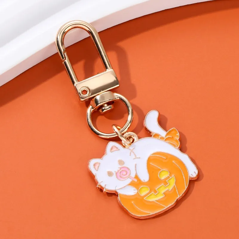 Cute Halloween Pumpkin Little Devil Spider Cat Enamel Keychain Funny Style Little Pendants For Making Handmade DIY Jewelry