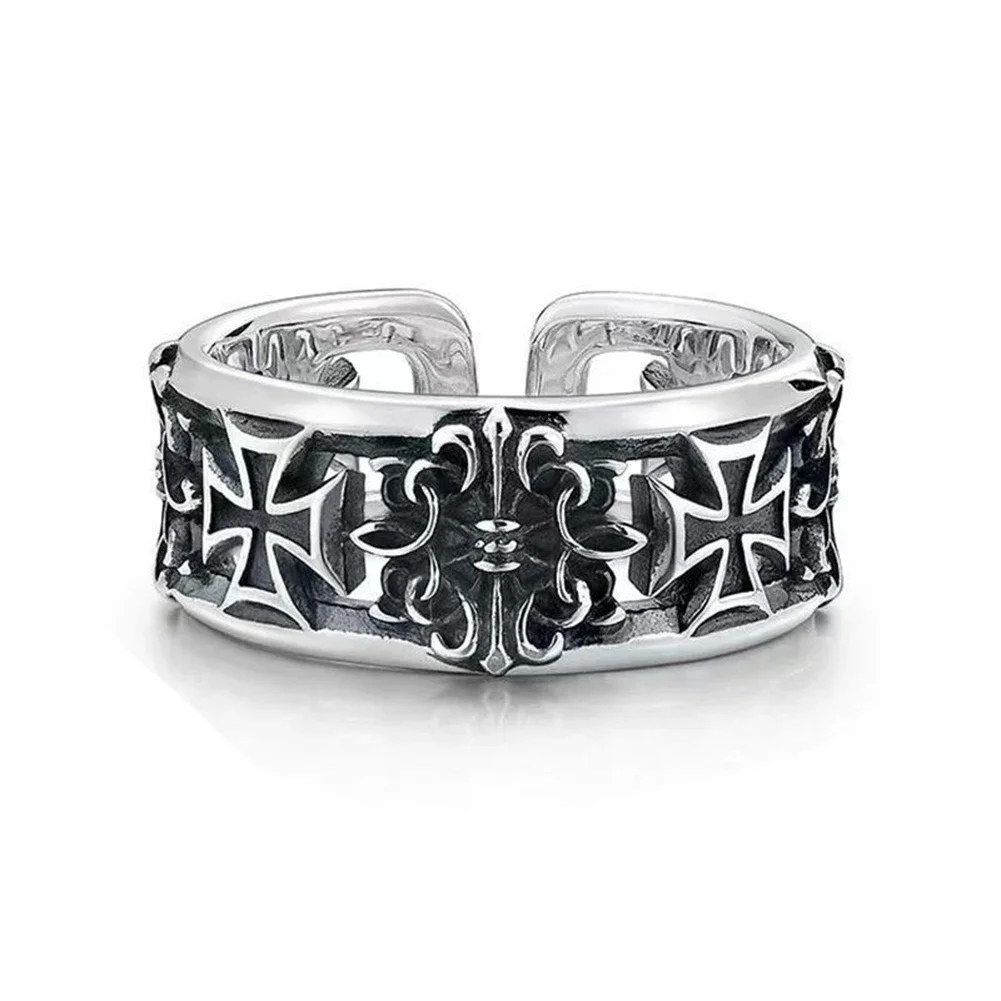 Men's Vintage Gothic Cross Open Adjustable Ring