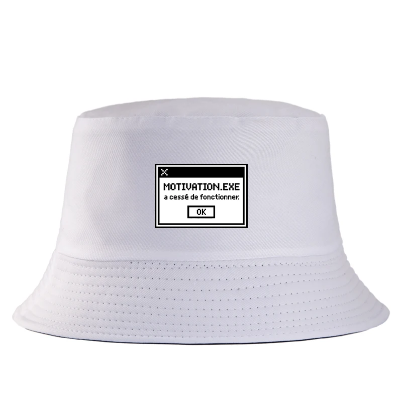 Motivation.exe Graphic Bucket Hat Funny Error Message Print Cotton Men Women Summer Sun Protection Fishing Cap Geek Style Bob