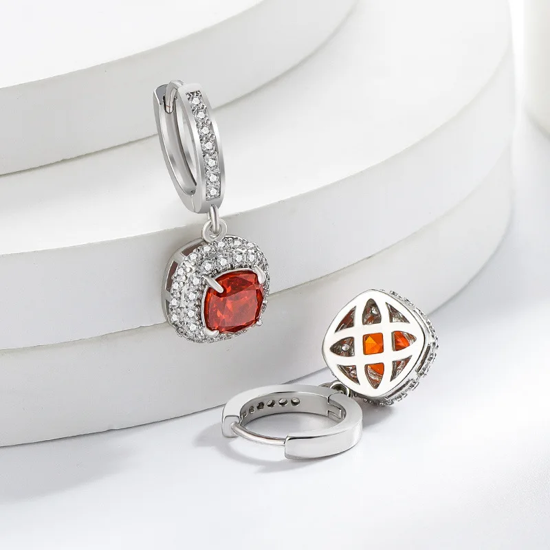 925 Sterling Silver Fashion Ice Flower Cut Crystal Zircon Princess Round Bag Earrings Birthday Party Anniversary Gift