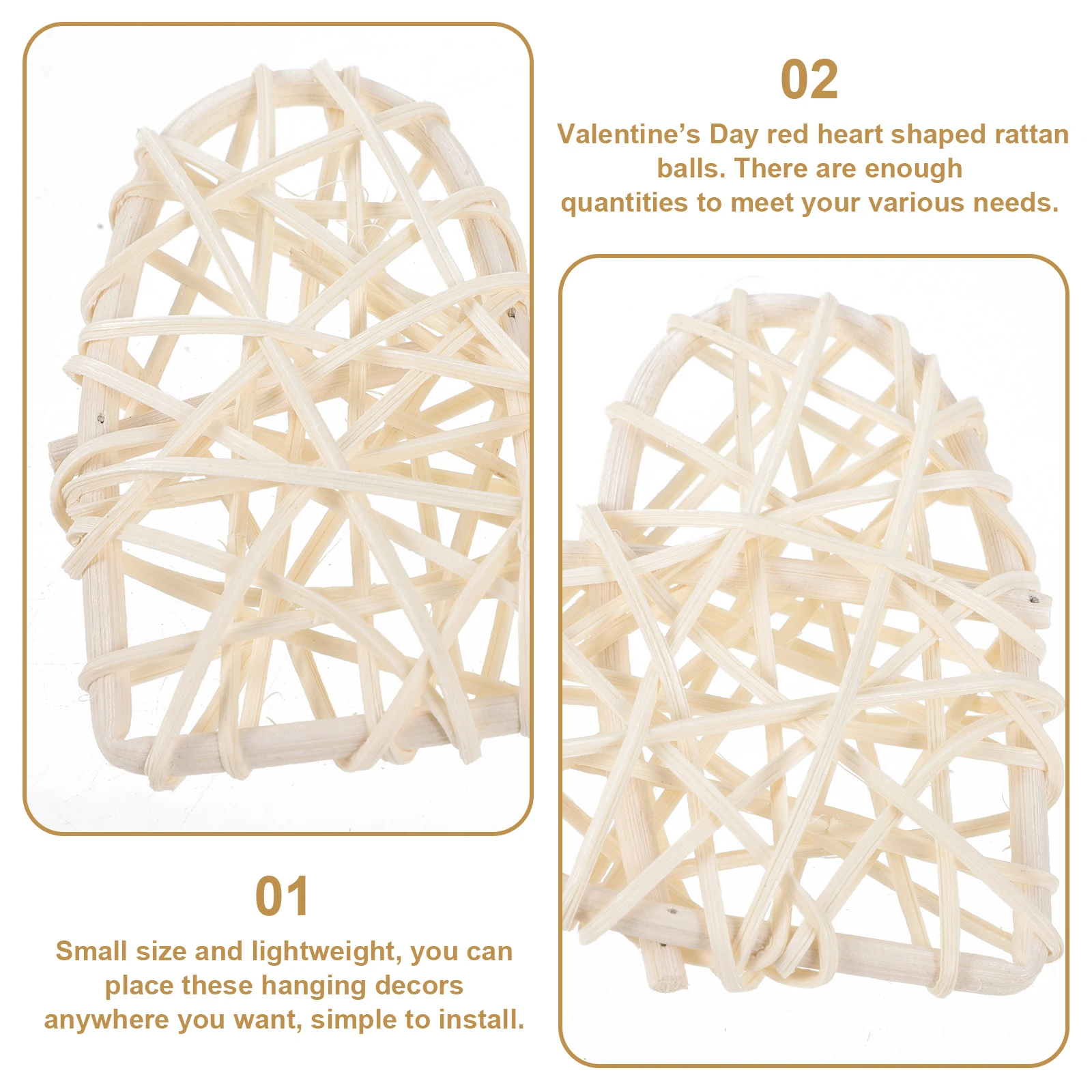 

4pcs Heart Shaped Rattan Balls Hanging Decor Wedding Party Diy Rattan-Woven Pendant Love Lightweight Hollow-Out Design Table
