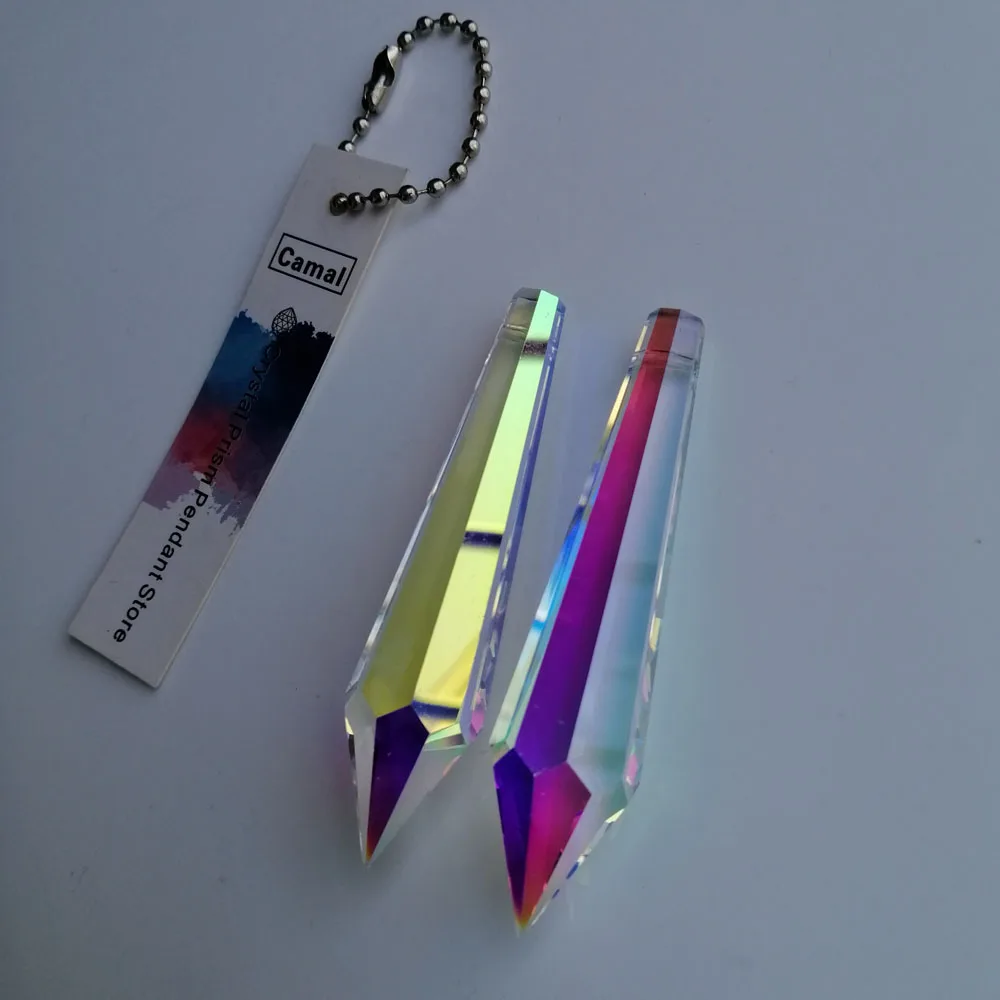 Camal 5pcs 63mm/2.5inch Rainbow AB Color Crystal Icicle Drop Prisms Pendants Part SunCatcher Lamp Lighting Home DIY Decoration