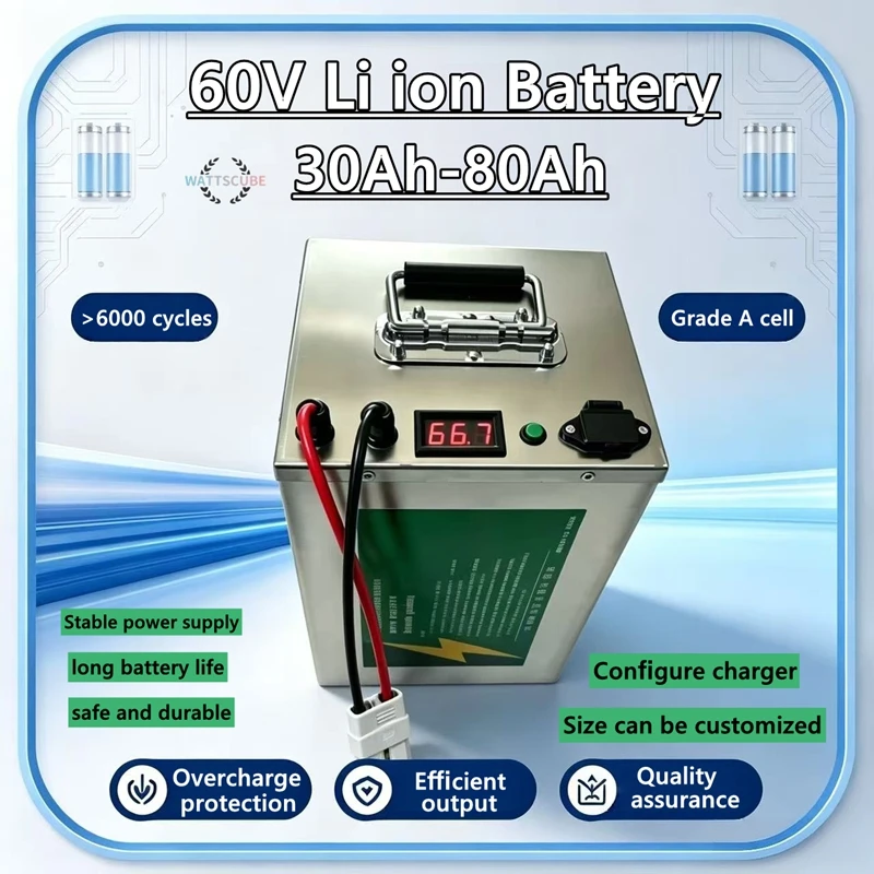 Rechargeable 60V 60Ah 80Ah 40Ah 20Ah 30Ah 50Ah 70Ah Lithium Ion Battery for Two-wheeler Three-wheeler