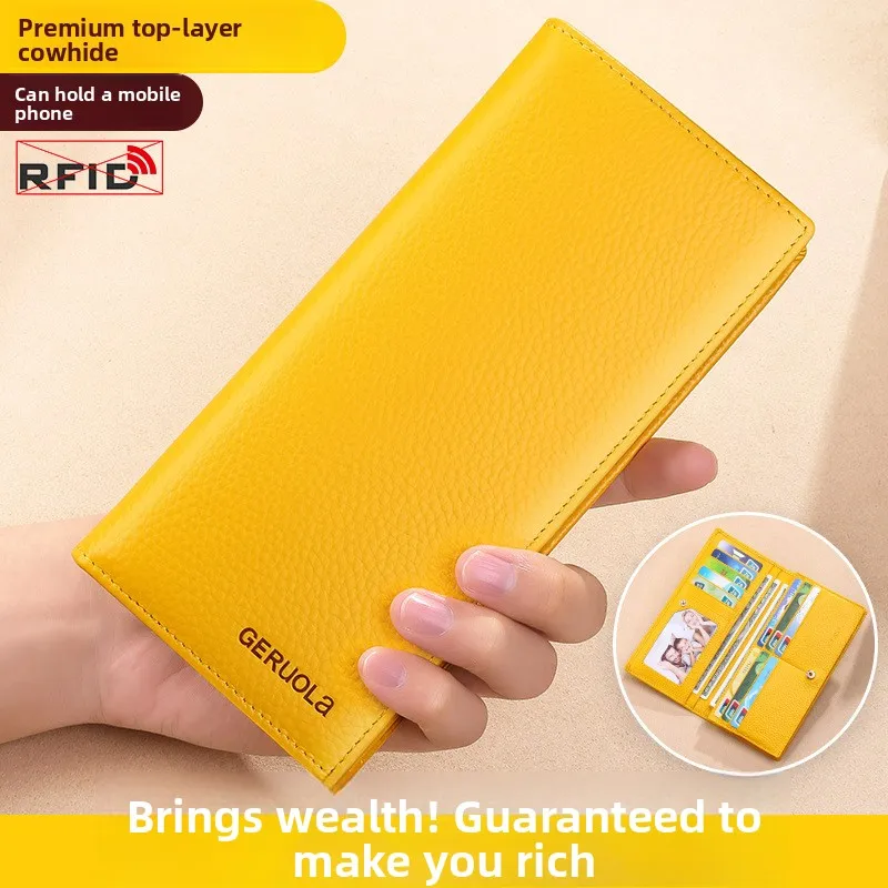 top-layer-cowhide-long-wallet-women's-genuine-leather-soft-leather-anti-magnetic-casual-handbag-square-ape-card-holder