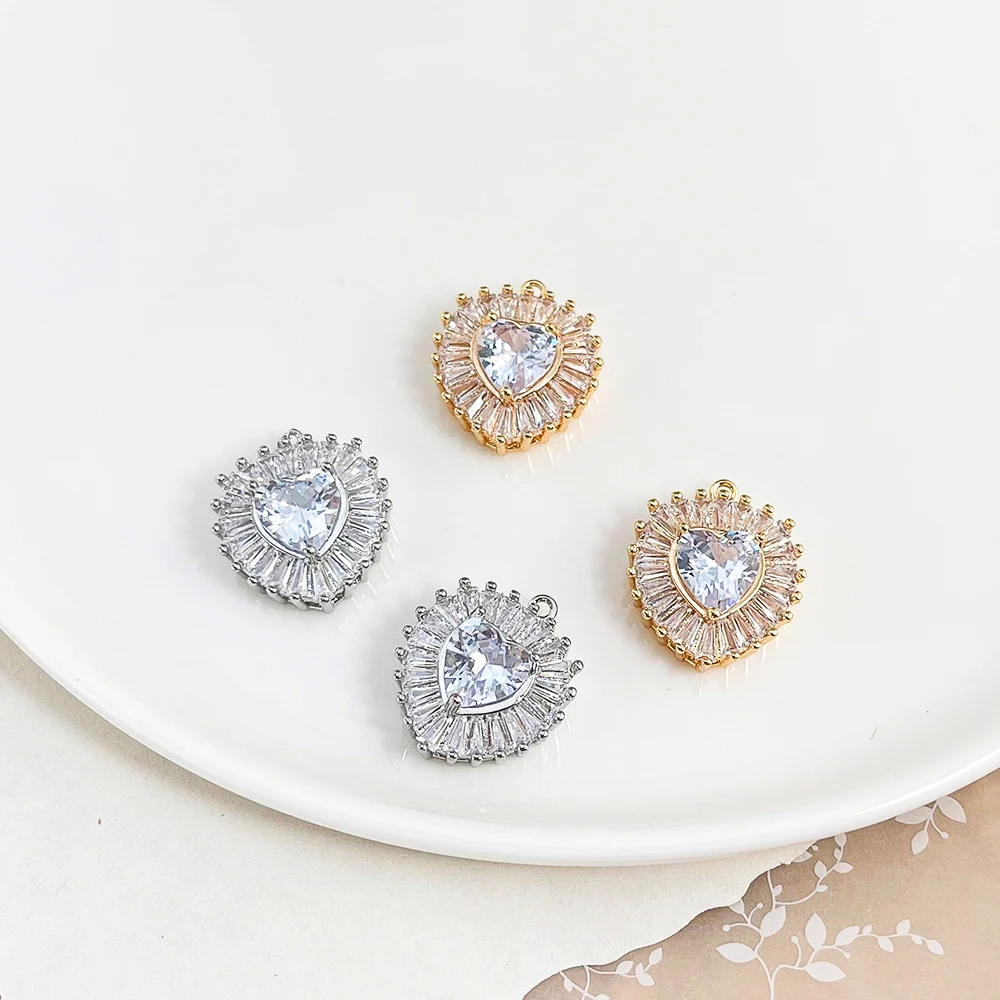 

Сердечный дизайн 17*20 мм 10 шт. подвески с цирконием/ювелирные аксессуары/стразы в форме сердца/ручная работа/покрытие из настоящего золота/кулон # 195817