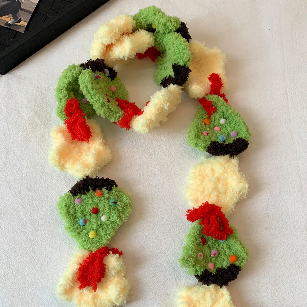 لطيف شجرة عيد الميلاد نجوم المرجان المخملية وشاح محبوك يدويا شتاء ياباني جديد دافئ وشاح الزخرفية السنة الجديدة هدية وشاح