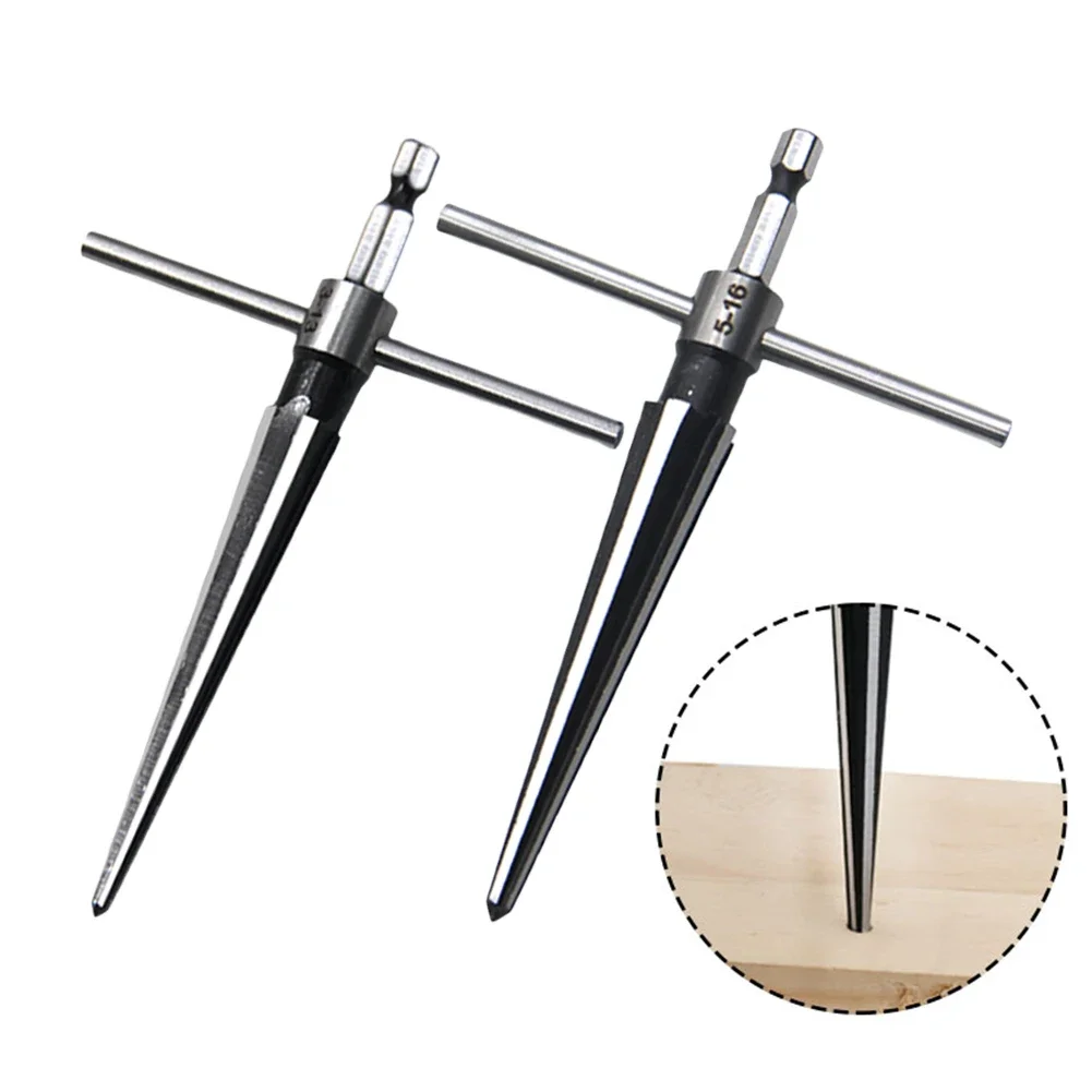2pcs 3-22mm Bridge Pin Hole Hand Held Reamer Set T Handle Tapered 6 Fluted Chamfer Bit Reaming Woodworker Core Drill Tools