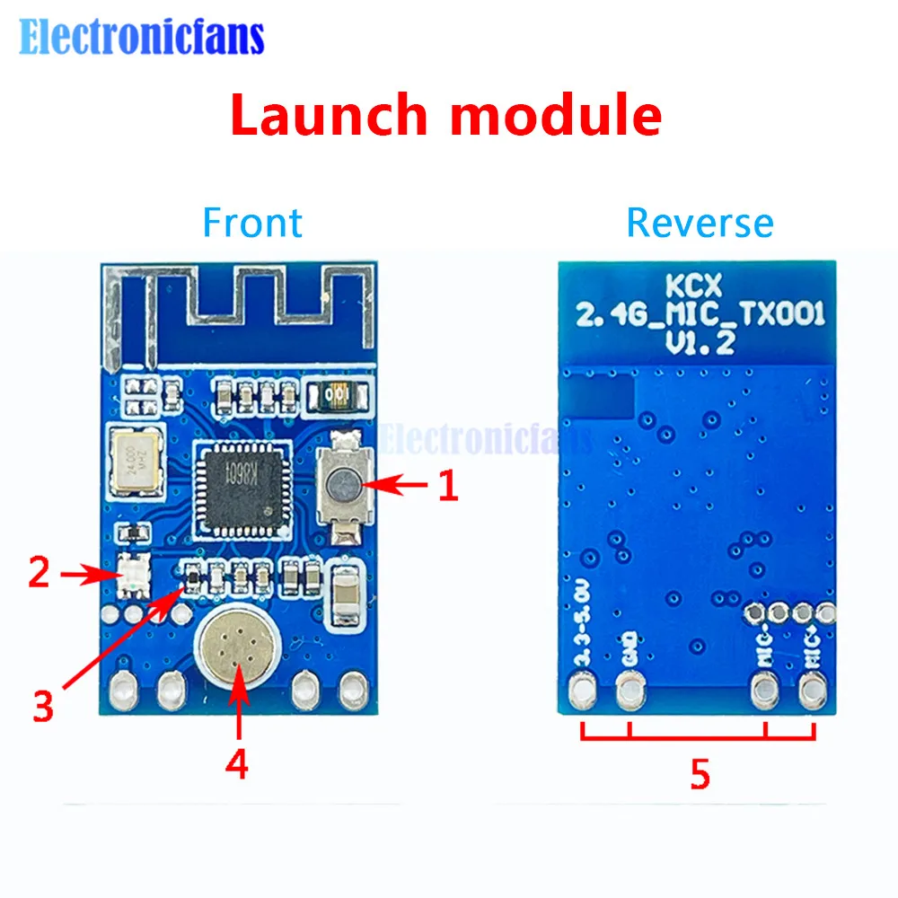 2.4G Wireless Microphone Audio Signal Transmitter Receiver Module 20Hz-20KHz RF Transceiver Board Module PCB Onboard Antenna