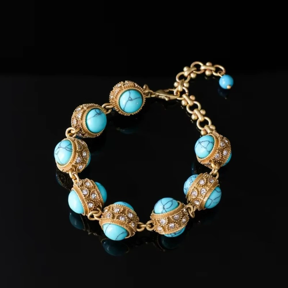 Vintage Natural Stone Bracelets for Women, Geometric  Pulseras Mujer, Cooper Metal