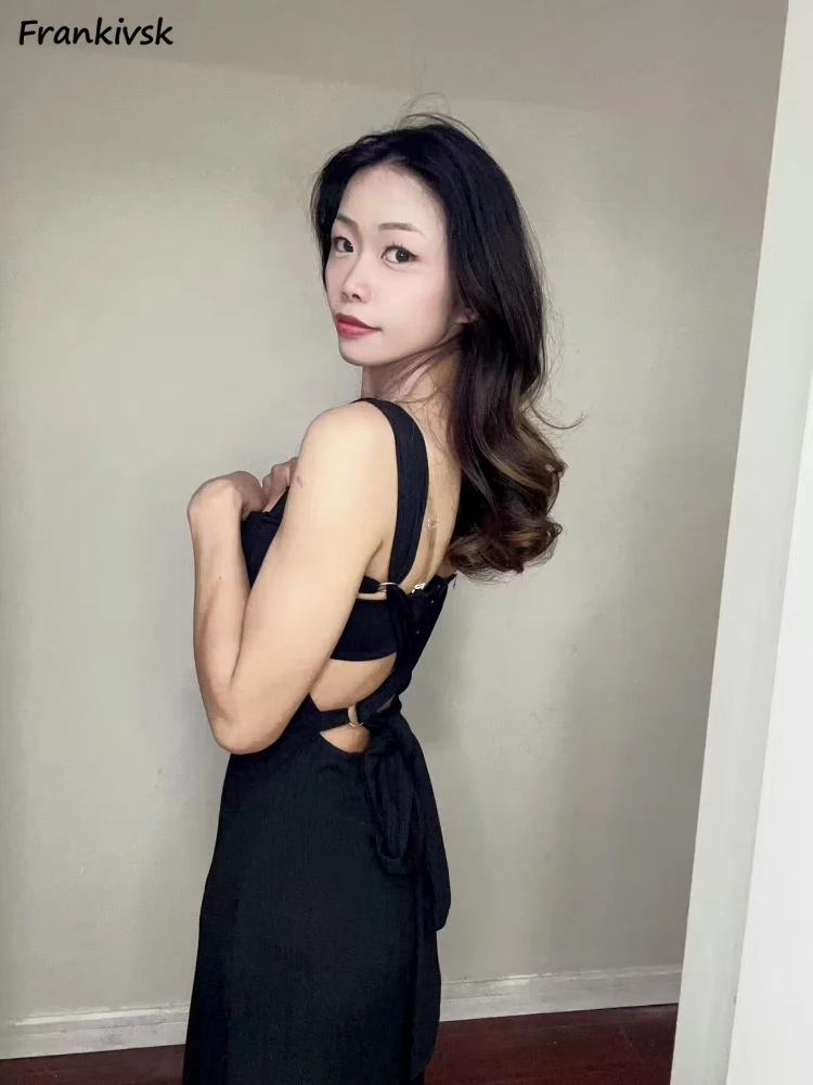 Women Dresses All-match Solid Sexy Backless Design Creativity Mature Slim Party French Style Comfortable Decent Graceful Spring