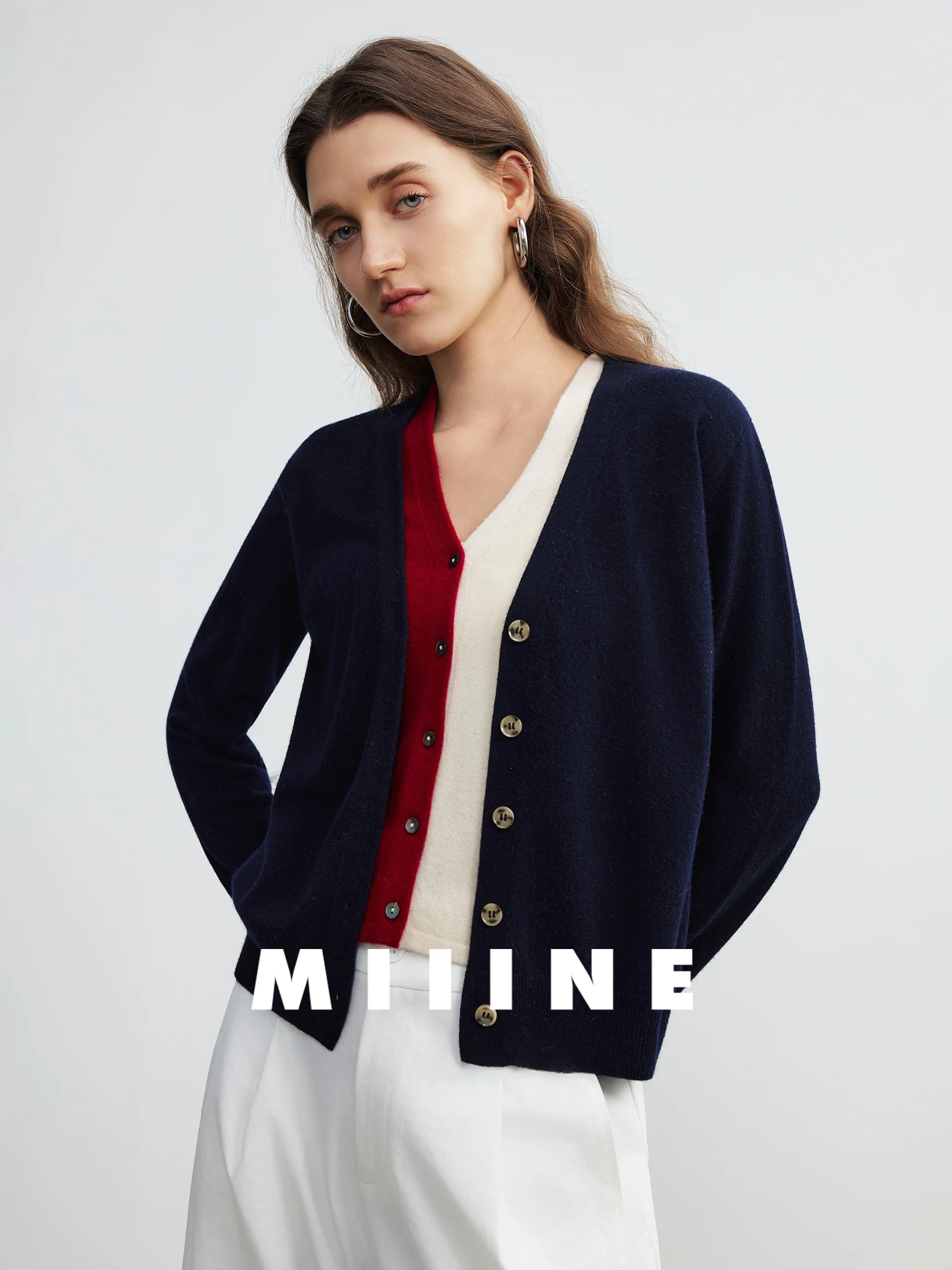 

Miiine MIU Series Color Blo Open Cardigan 00 Wool Spring New Sle oulder Drop Single Button Outerwear Women's Knitted S...