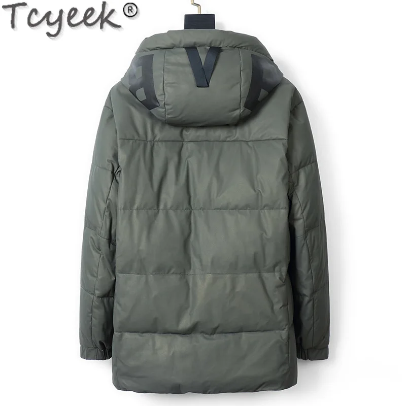 Tcyeek Genuine Leather Down Jacket Men Clothes Real Cowhide Mens Coats Winter Goose Down Coat Hooded Jaqueta De Couro 2024