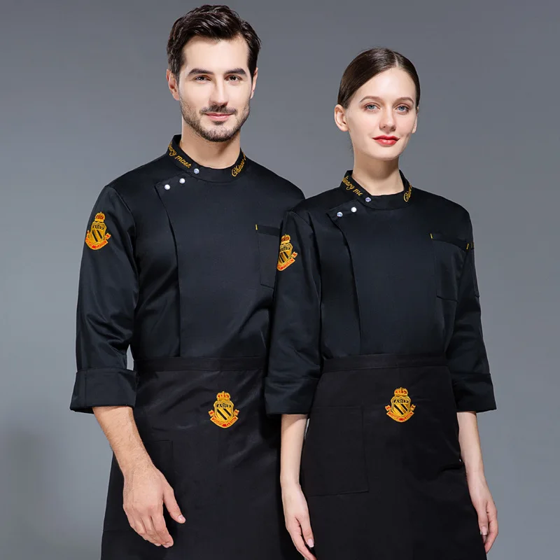 c207-chef's-long-sleeve-kitchen-western-restaurant-baking-working-clothes-kitchen-plus-size-male-chef's-overalls-chef-uniform