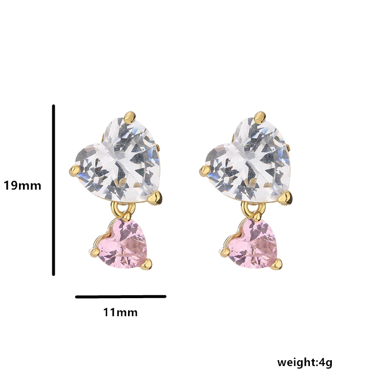 HECHENG, kolczyki wkładane z serduszkiem dla kobiet, różowy CZ miłość ucha Piercing kolczyki biżuteria, hurt