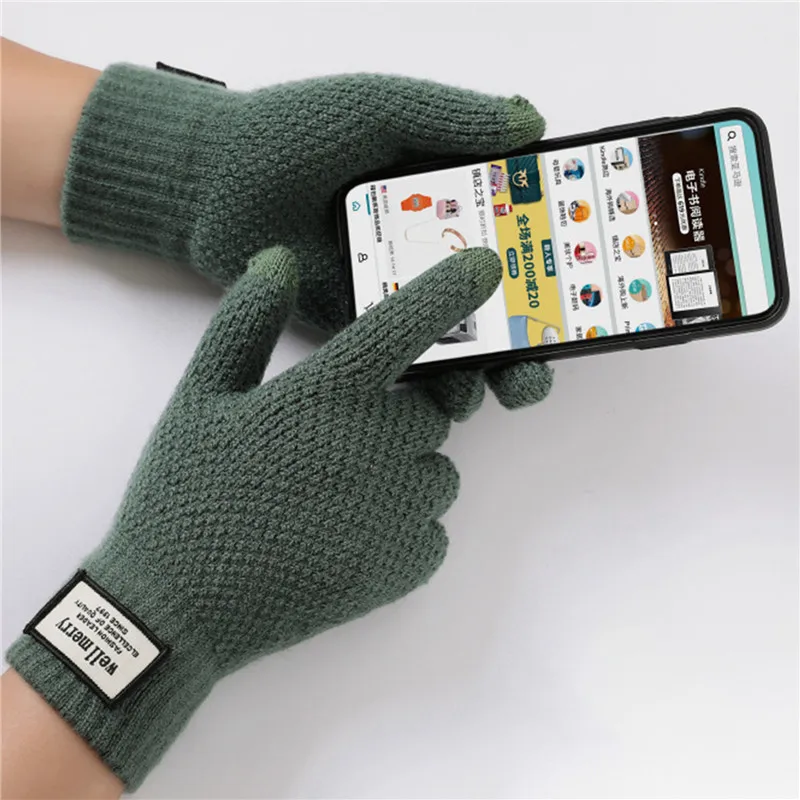 Winter Men Knitted Gloves Touchscreen Male Mitten Thicken Warm Wool Cashmere Solid Men Business Gloves Autumn