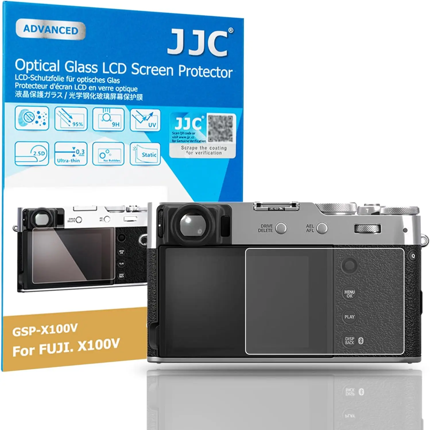 

JJC Ultra-Thin Screen Protector for Fujifilm X100VI X100V X-T4 XT4 X-E4 XE4 0.3mm 9H Hardness Tempered Glass Cover Anti-Scrach