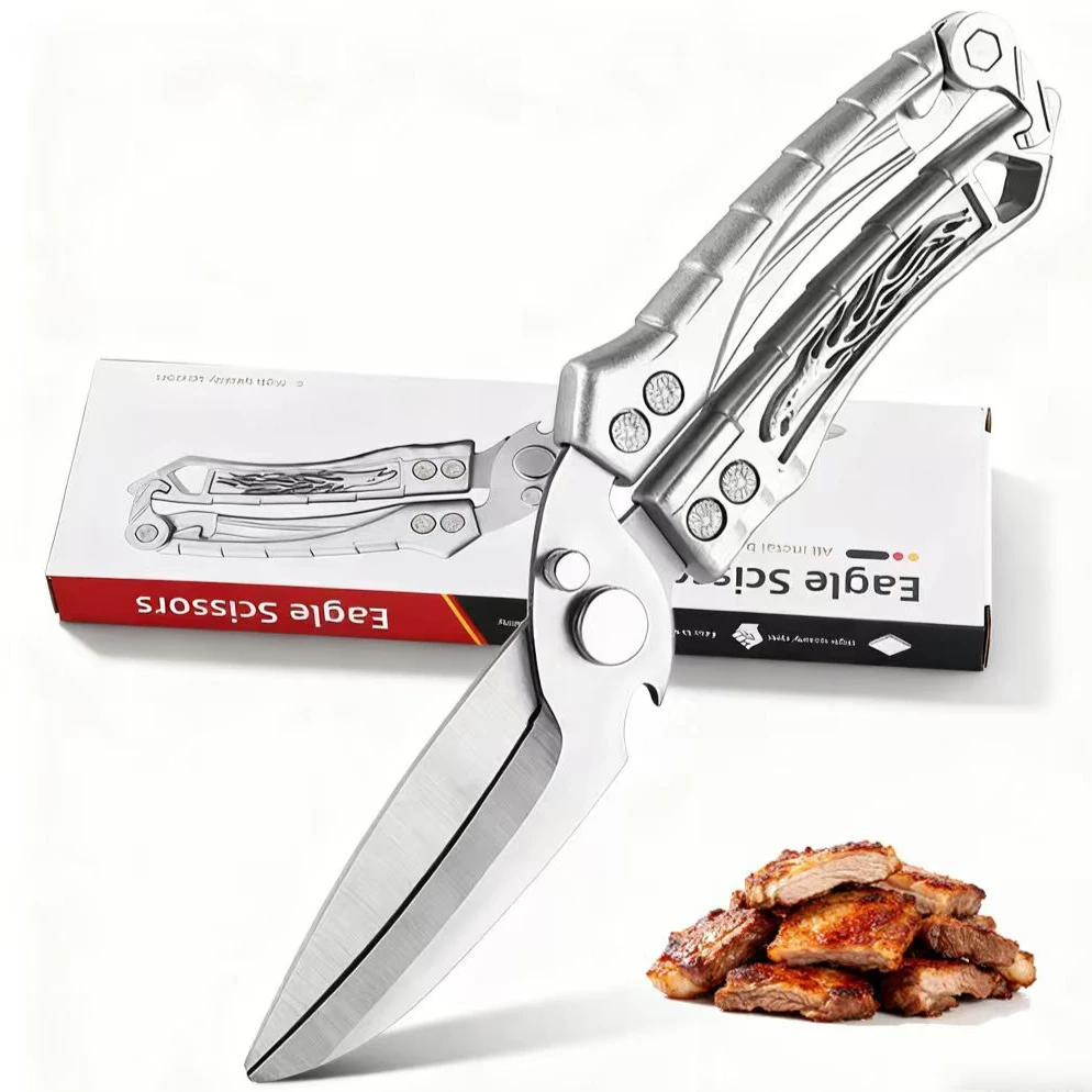 Heavy Duty Stainless Steel Kitchen Scissors - Strong Multi-functional Shears for Chicken Bone, Food & Barbecue