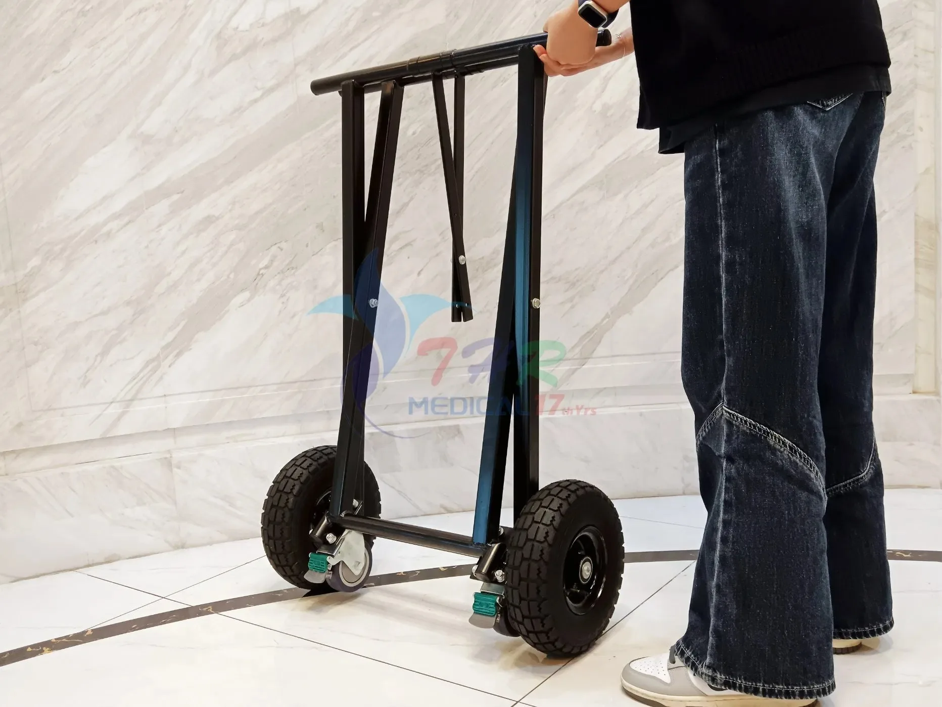 Stainless Steel Church Truck with Brakes Funeral Accessories Coffin Transport Trolley